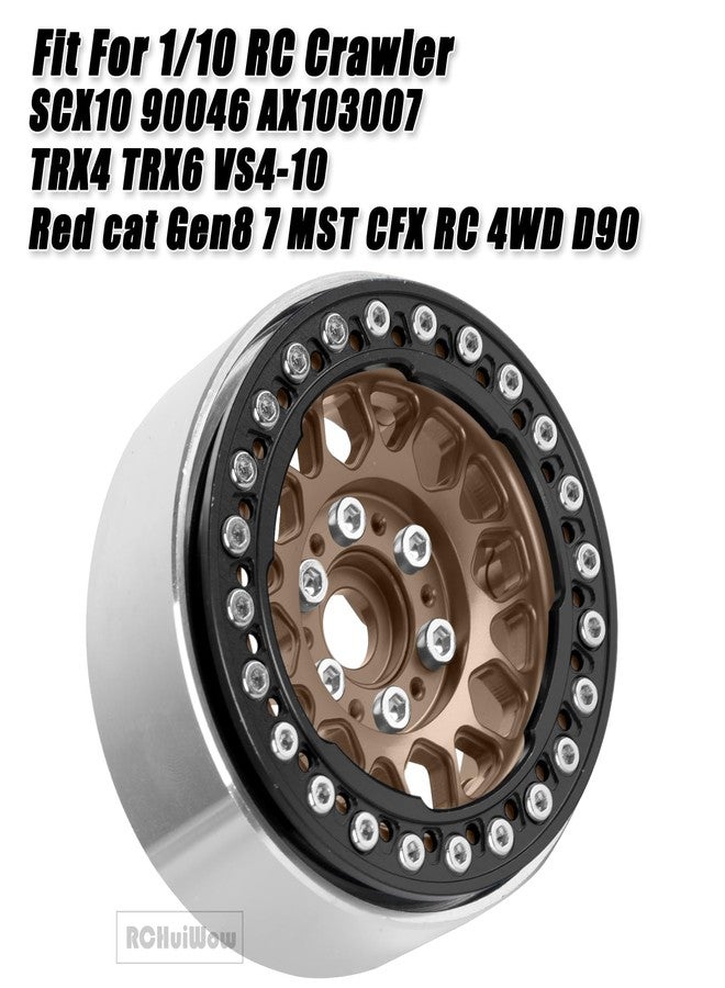 جنوط عجلات RCHuiWow RC مقاس 1.9 بوصة بتقنية Beadlock لسيارات الزحف RC من طراز SCX10 90046 AX103007 TRX4 TRX6 D90 VS4-10 MST CFX Gen8 Gen7 بمقياس 1/10، مصنوعة من سبائك الألومنيوم، لون بني مع أسود. - Image 2